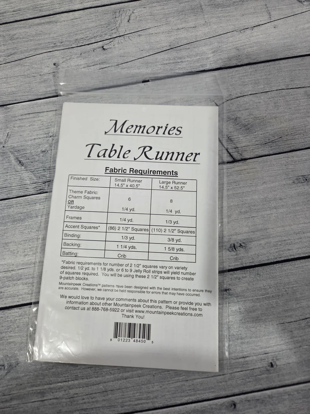 Moutainpeek Creations Quilting Pattern Memories Table Runner